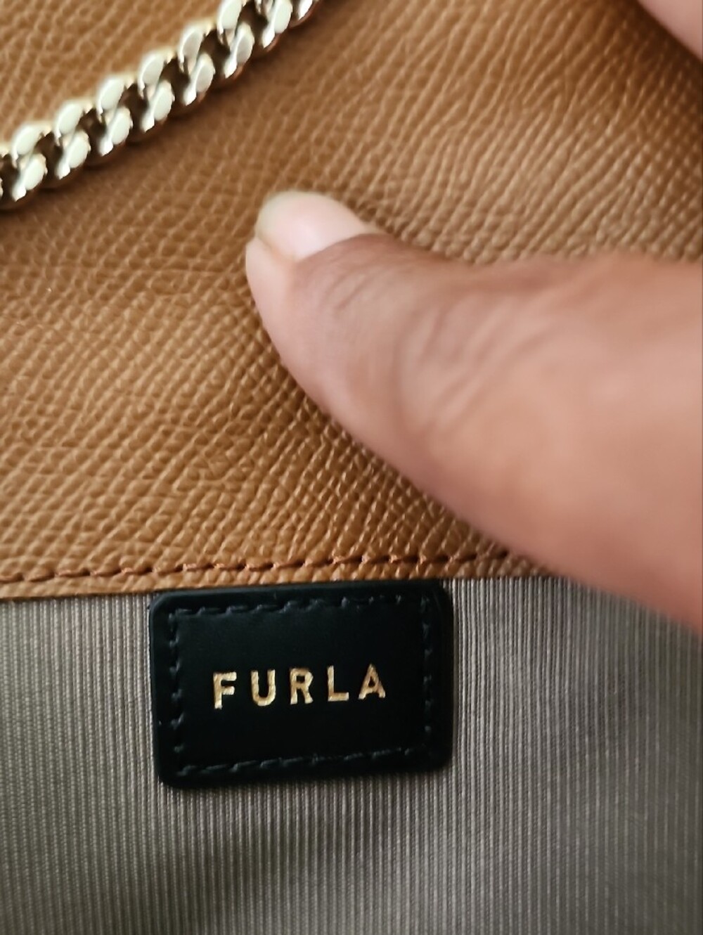 Furla Tweed Crossbody Bag in Pink, White & Brown with Chain Strap - Picture 9 of 11